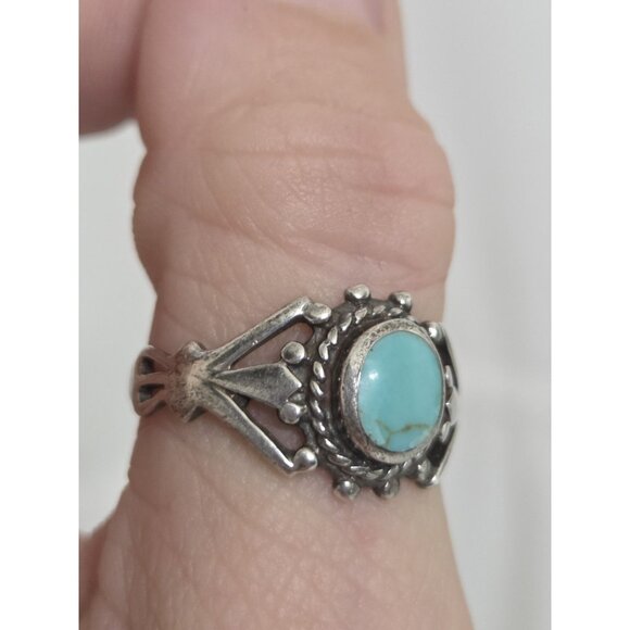 Vintage Sterling Silver Turquoise Ring Signed NF Thailand Size 8.5 - Picture 5 of 10